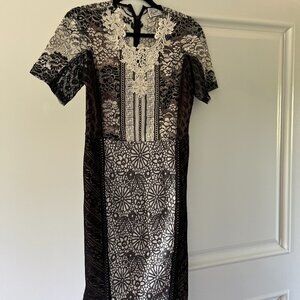 Anthropologie Byron Lars - Black and Cream Beguile Dress in Size 6